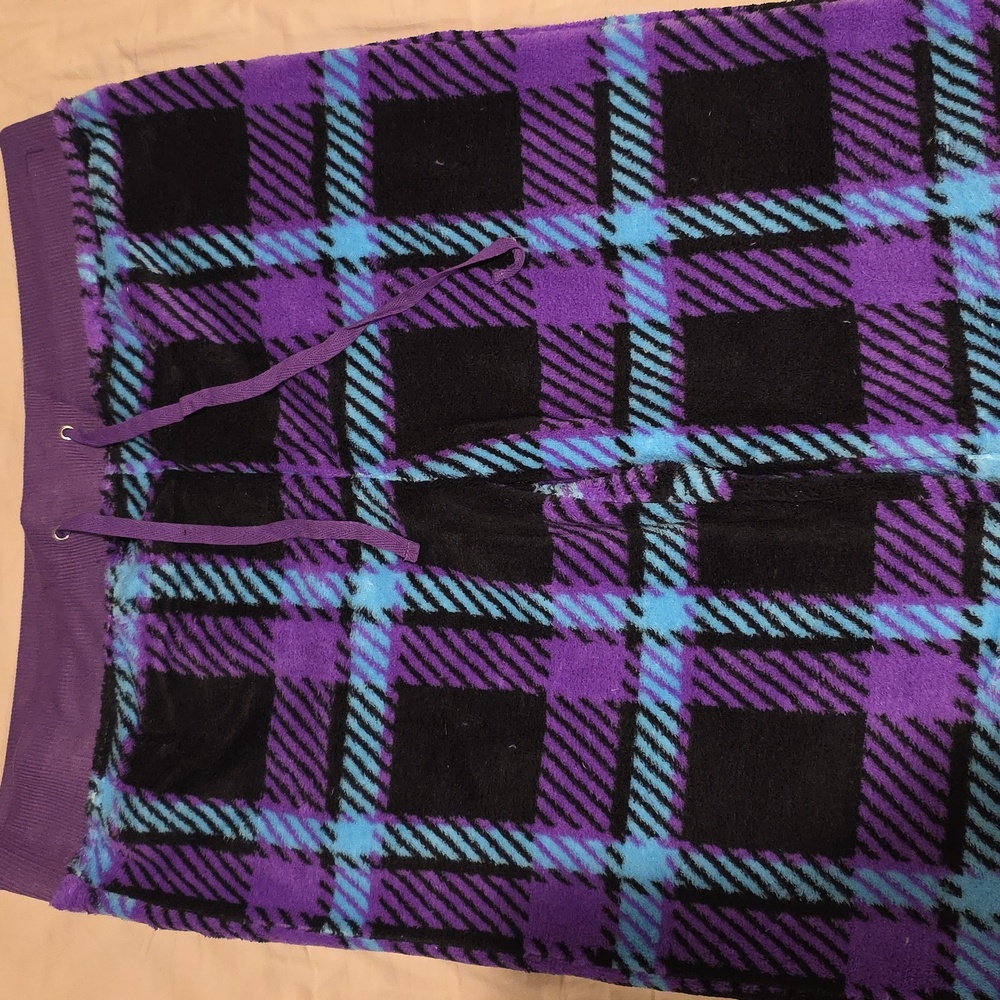 VENUS Vibrant Purple and Blue Checkered Plush Pants